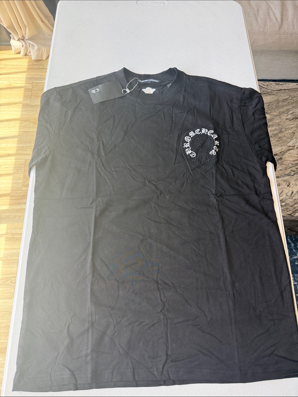 Chrome Hearts Black Crewneck T‑Shirt with White Chest Emblem